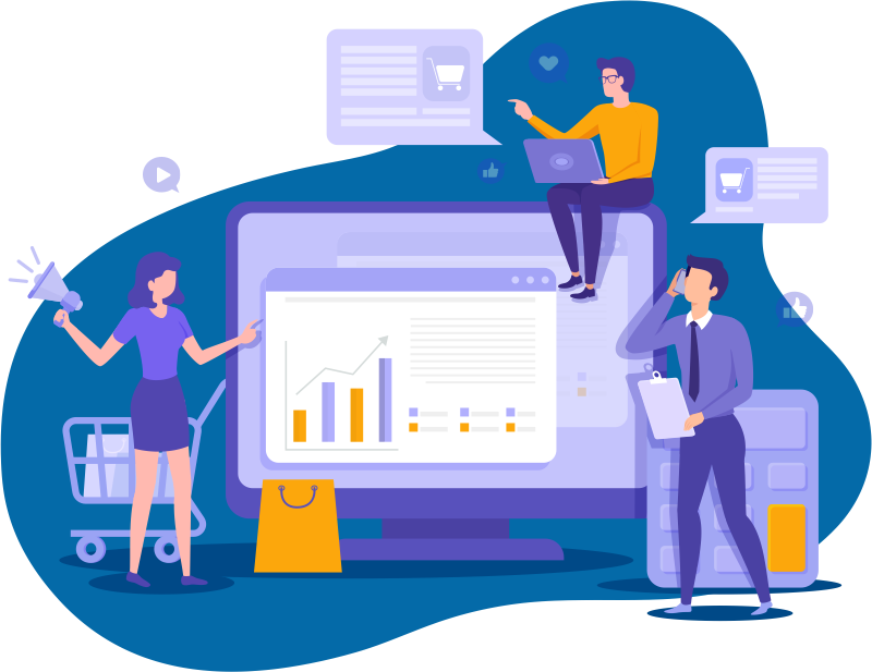 ilustracao-consultores-ao-redor-do-monitor-analisando-estrategias-de-marketing-digital