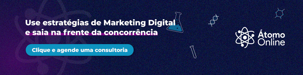 Banner com a frase: Use estratégias de Marketing Digital e saia na frente da concorrência. Clique e agende uma consultoria.